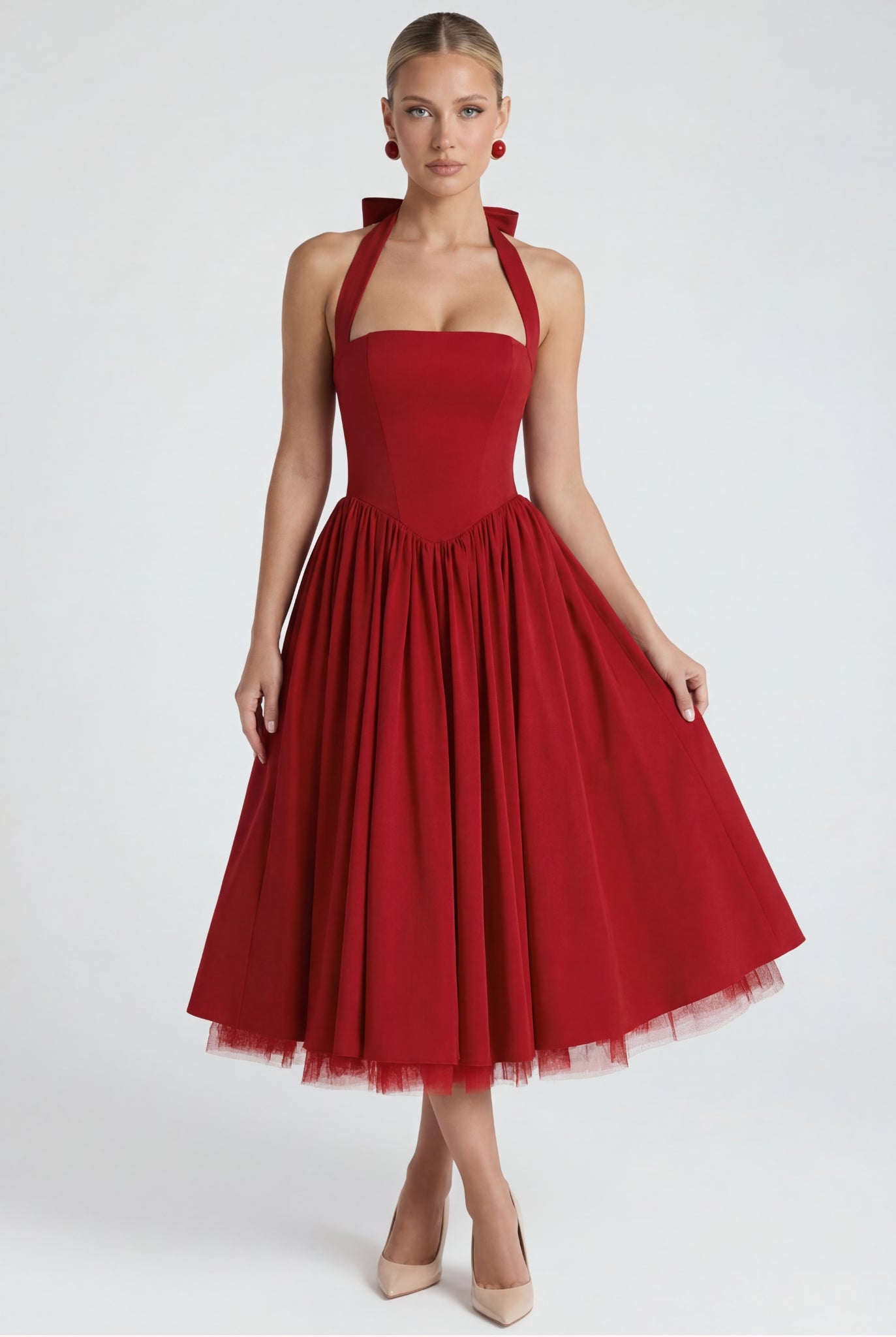 Valentin Halter Midi Dress Red