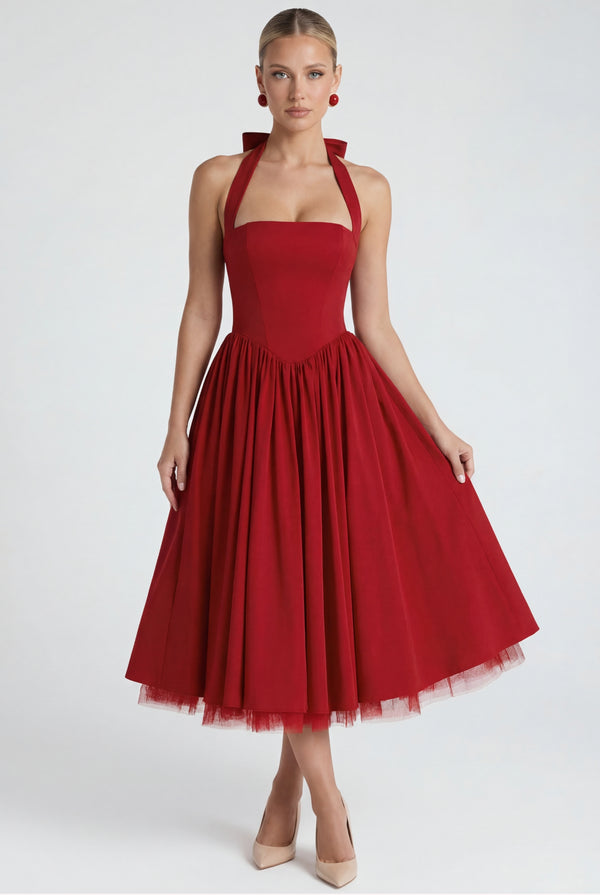 Valentin Halter Midi Dress Red