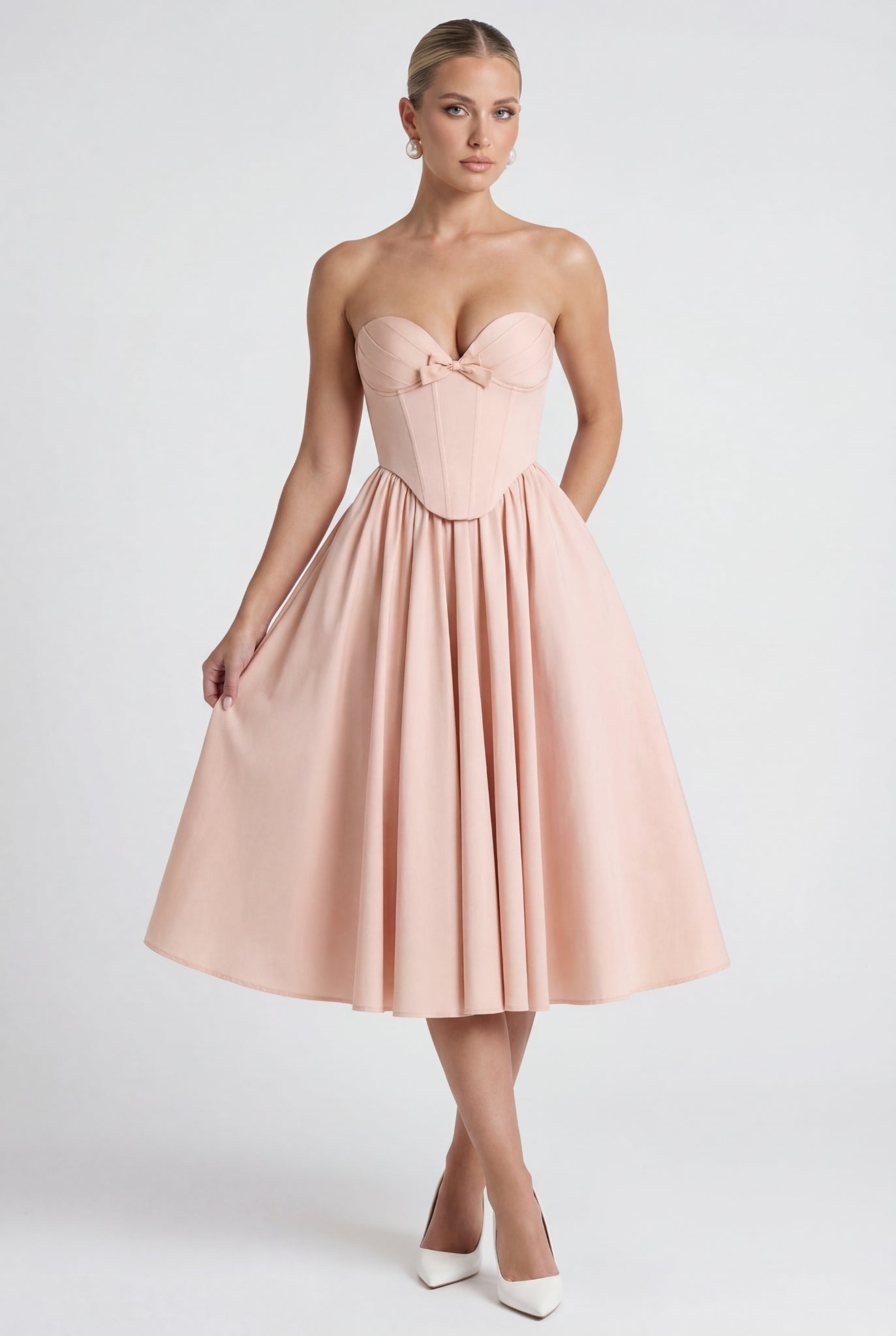 Seraphina Corset Midi Dress Soft Peach