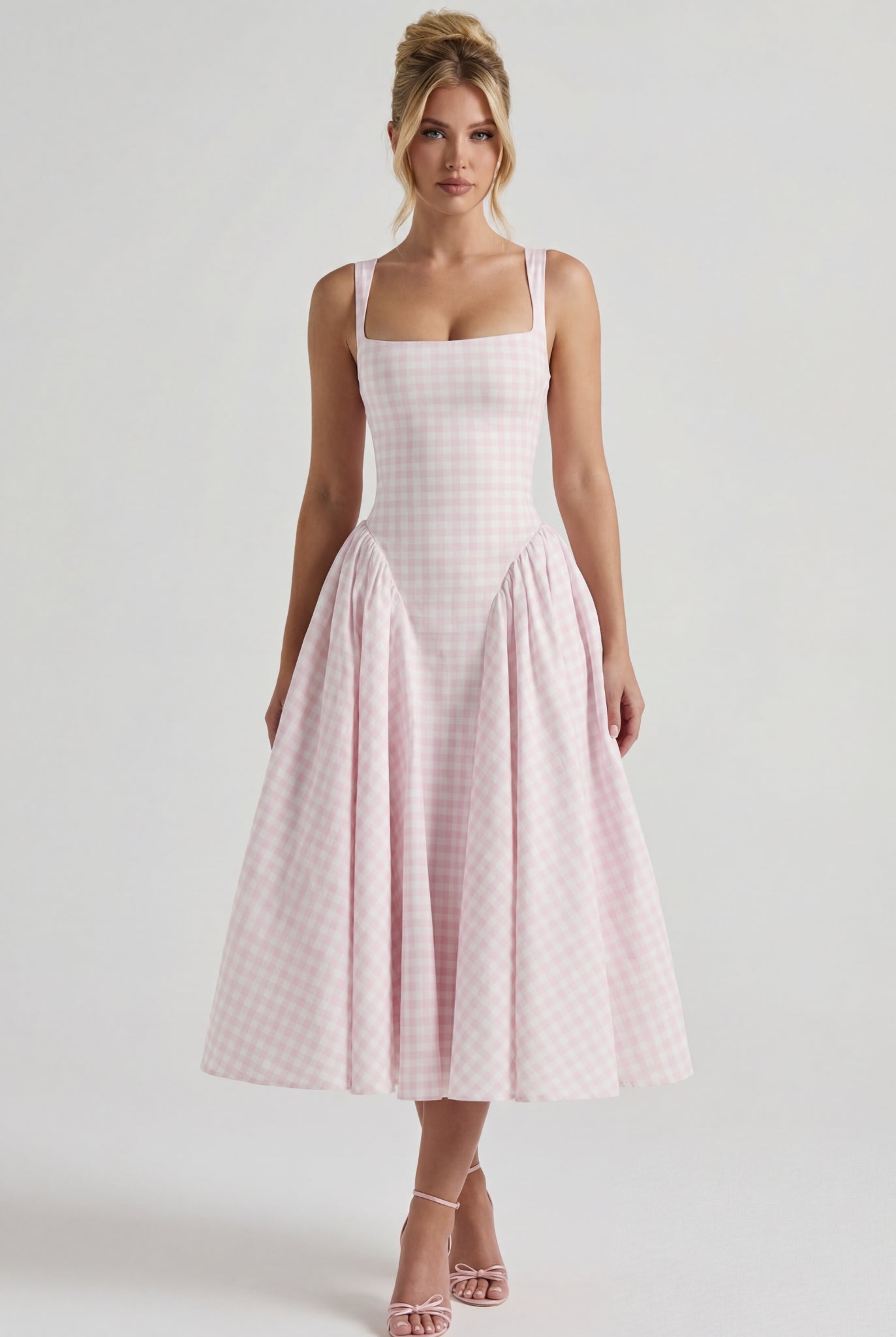 Siena Gingham Midi Dress Pink