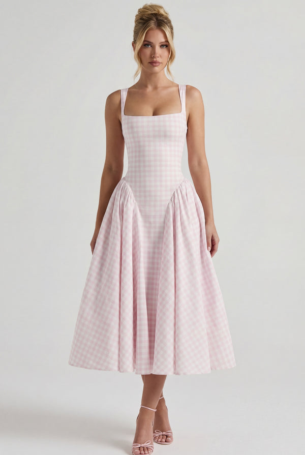 Siena Gingham Midi Dress Pink