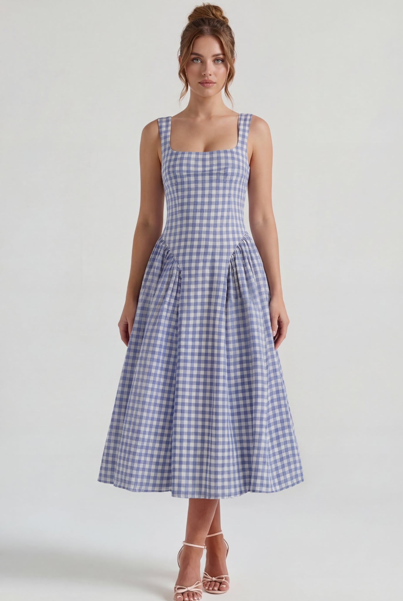 Siena Gingham Midi Dress Blue
