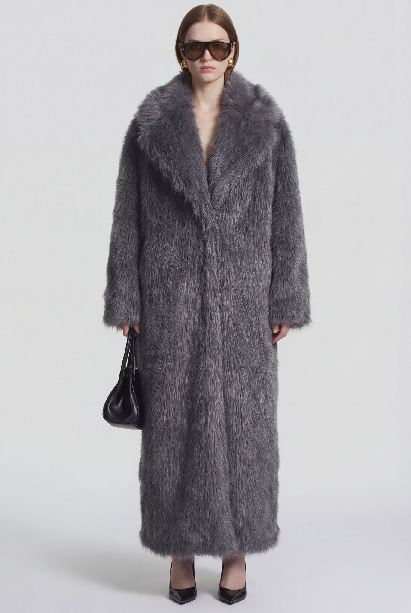 Lucia Faux Fur Maxi Coat Grey