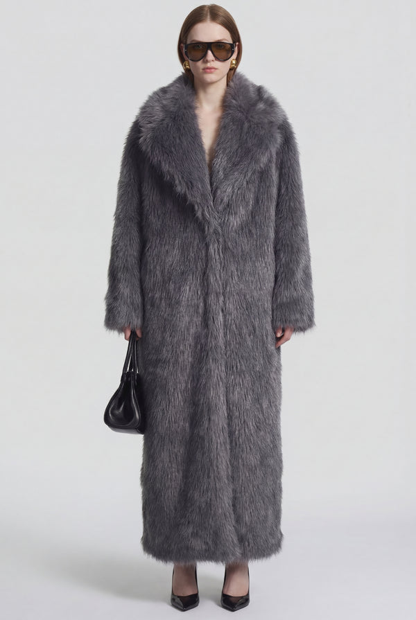 Lucia Faux Fur Maxi Coat Grey