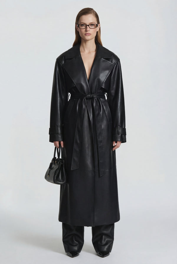 Vittoria Leather Maxi Trench Black