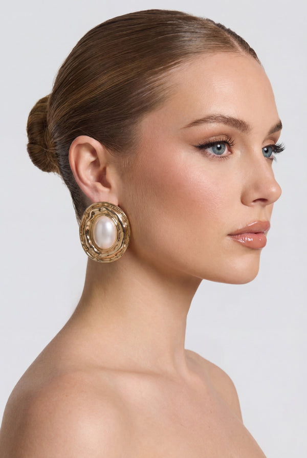 Roma Sculpted Pearl Statement Earrings Gold