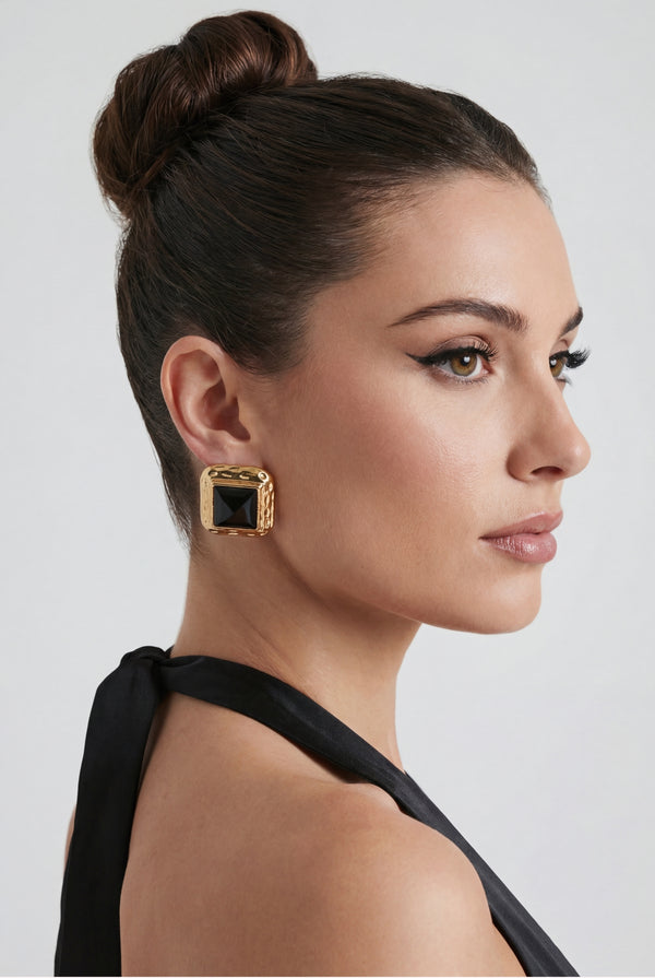 Capri Onyx Stud Earrings Black
