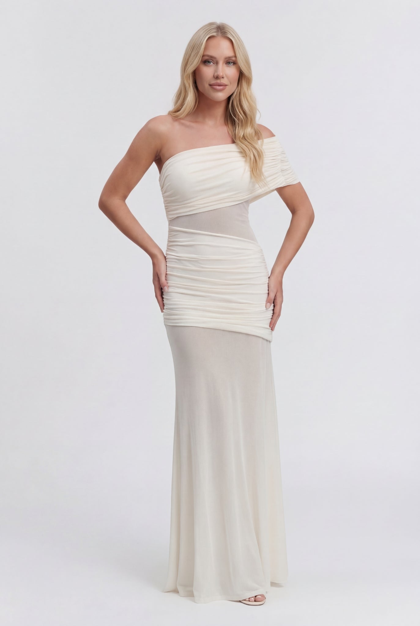 Venezia One Shoulder Maxi Dress White