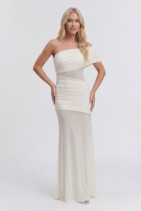 Venezia One Shoulder Maxi Dress White