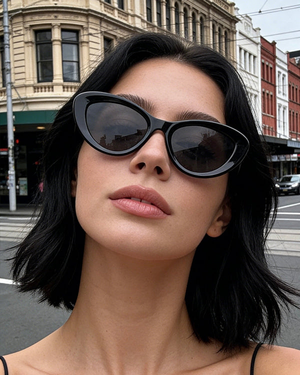 Pink Baby The Freesia black cateye polarized sunglasses with tinted lenses and stylish frame.