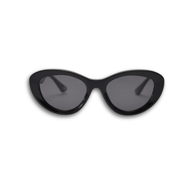Black cateye polarized sunglasses from Pink Baby featuring stylish black frames and UV protection.