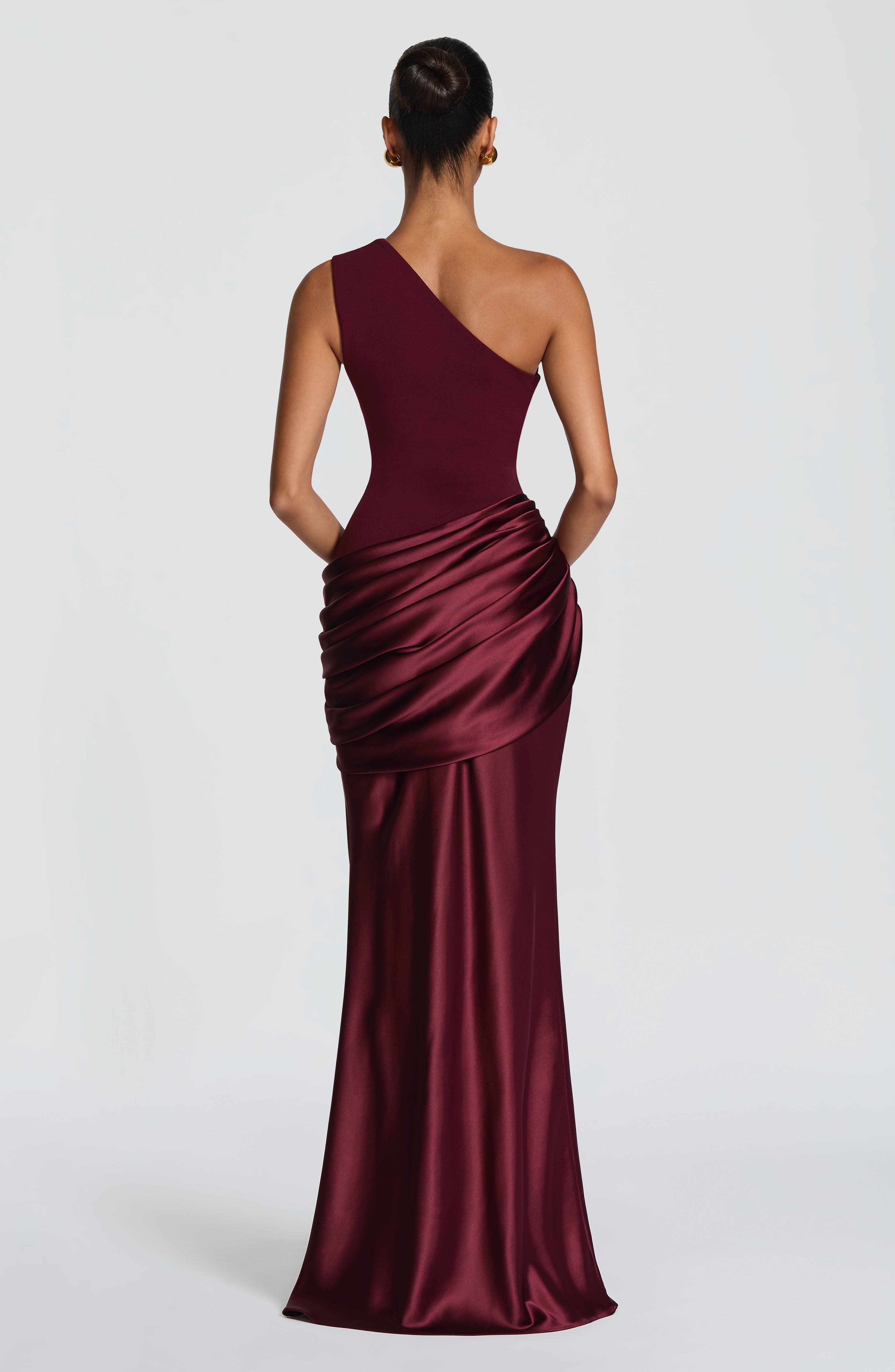 Pink Baby Sadona Maxi Dress in Cherry Lacquer, flowing fabric with a stylish design, perfect for elegant occasions.