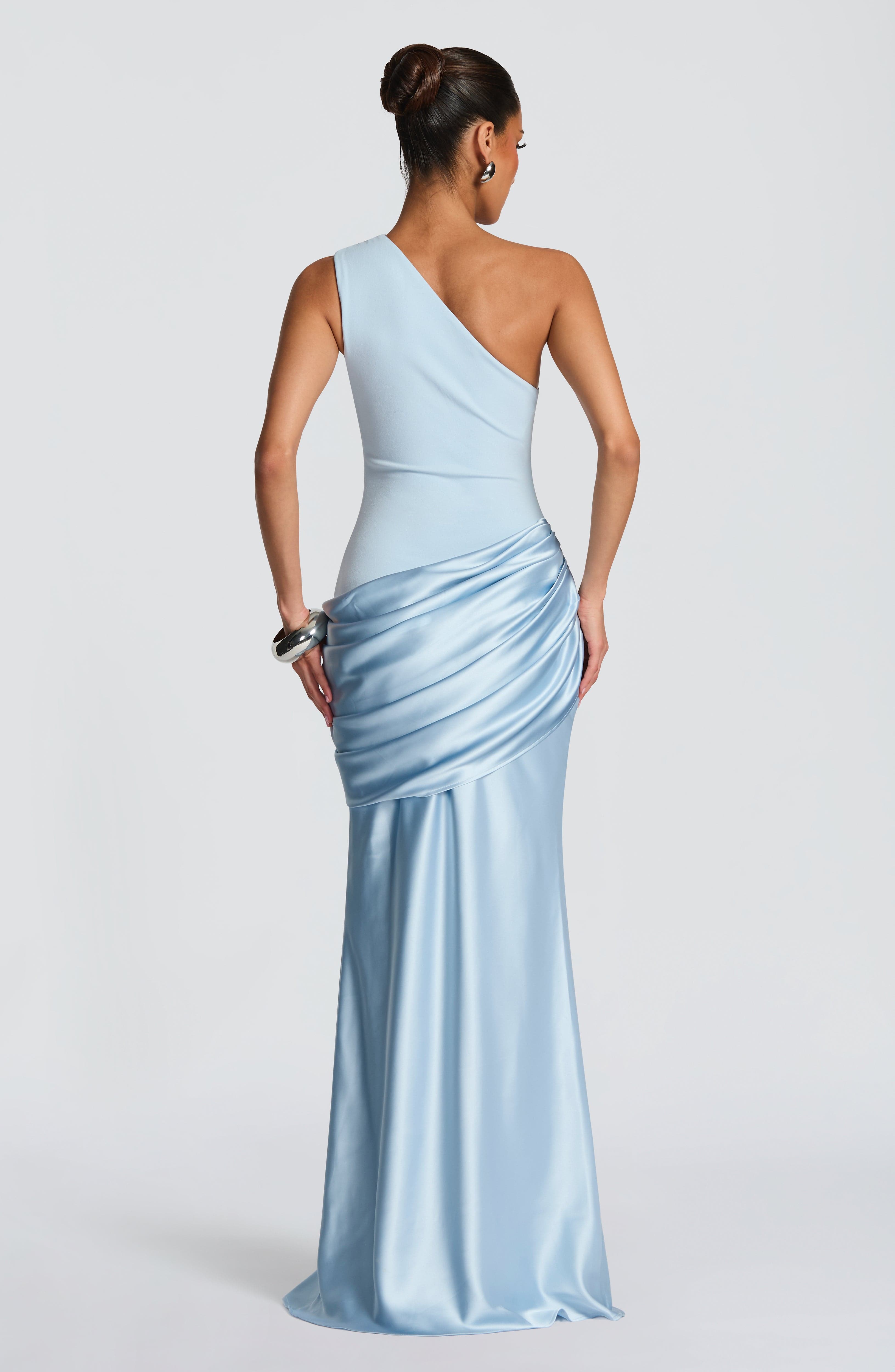 Pink Baby Sadona Maxi Dress in Glacier Blue, flowing fabric with a relaxed fit and elegant design, perfect for summer wear.