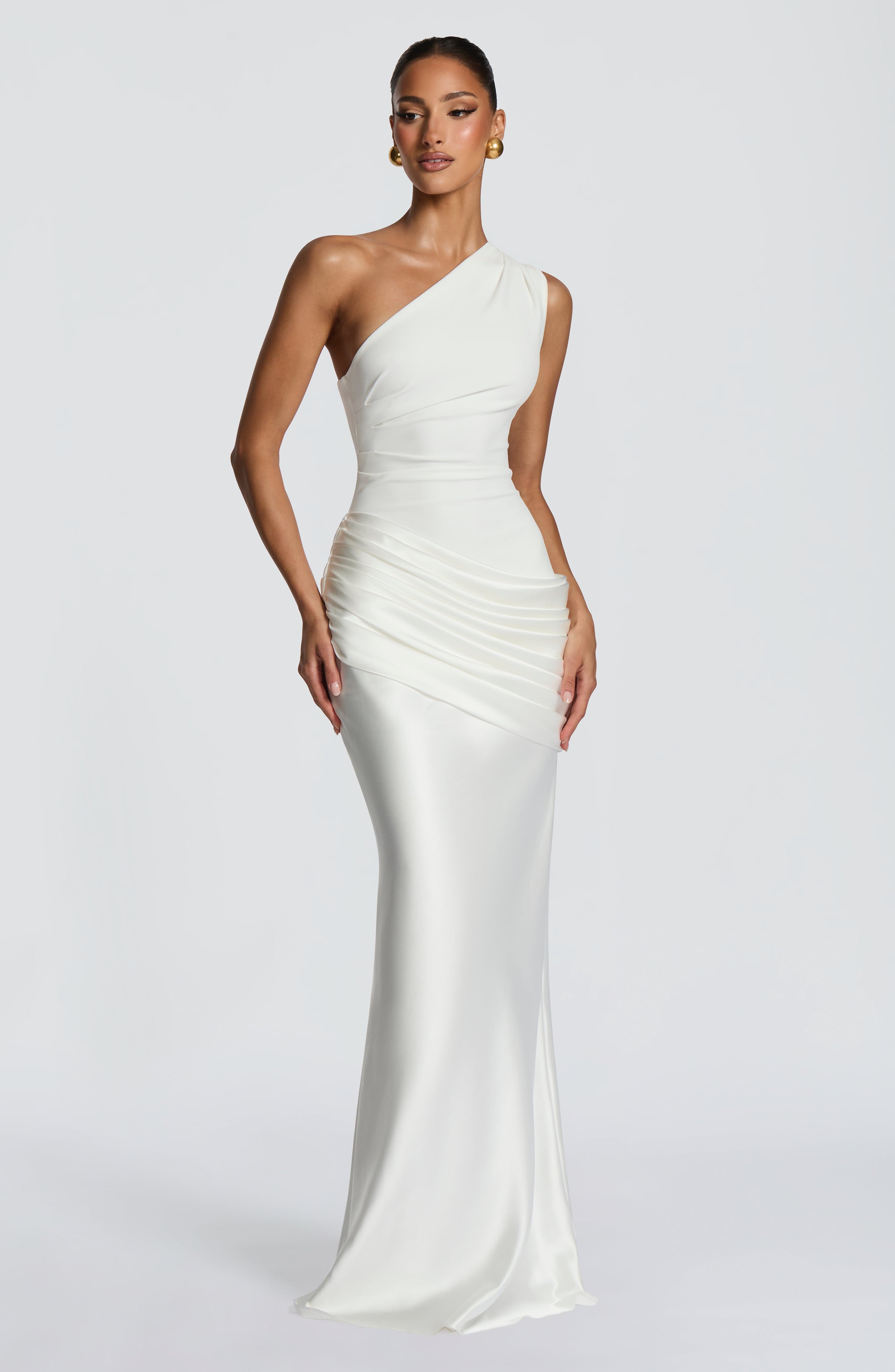 Ivory Sadona Maxi Dress by Pink Baby, flowing fabric and elegant design perfect for special occasions